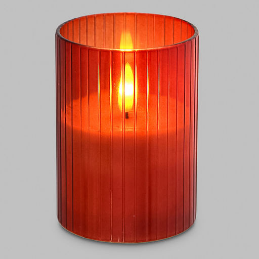 Свеча в цветной колбе, восковая, светодиодная на батарейках д7,5см h10см, свет теплый, с мерцанием, колба стекло, цвет терракотовый, питание от 2-х батареек АА (в комплект не входят), в коробке (Китай)