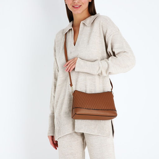 Сумка женская кросс-боди на молнии, 24.5×6.5×14 см, коричневая