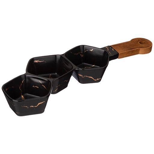 МЕНАЖНИЦА С ДЕРЕВЯННОЙ РУЧКОЙ КОЛЛЕКЦИЯ ЗОЛОТОЙ МРАМОР ЦВЕТ:BLACK 36*10*5 СМ - Lefard фото 2