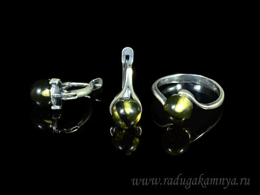 Кольцо Серьги с янтарем имитация размер 18