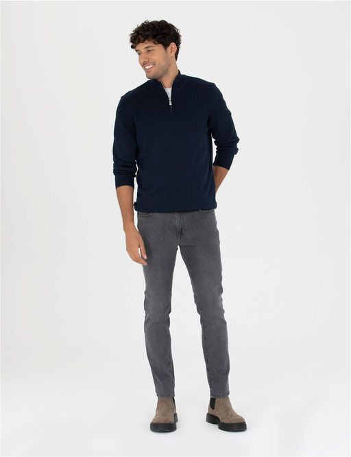 Lacivert Slim Fit Fermuarl_ Dik Yaka Triko Kazak - Pierre cardin фото 4