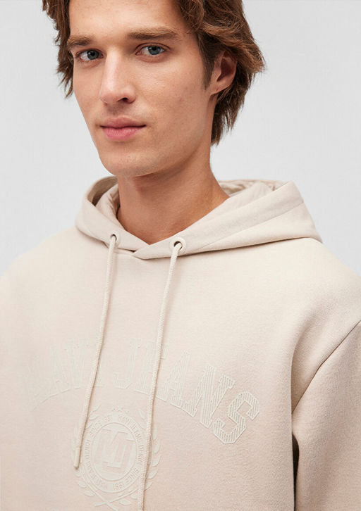 Kapusonlu Bej Sweatshirt - Mavi фото 5