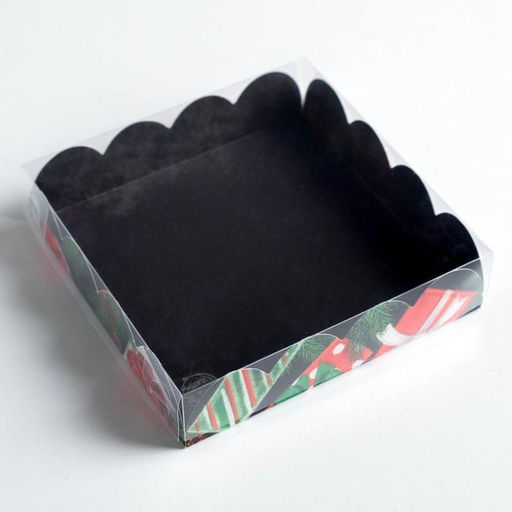 Цена за 5 шт. Коробка для кондитерских изделий с пластиковой крышкой «С Новым годом», 13×13×3 см