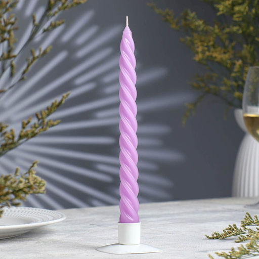Цена за 2 шт. Свеча витая, 2.3×24.5 см, 5 ч, 50 г, сиреневая