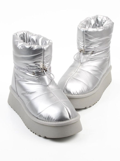 04-WA003-2M GREY/SILVER Ботинки зимние женские (натуральная кожа, курточная ткань, 100% шерсть)