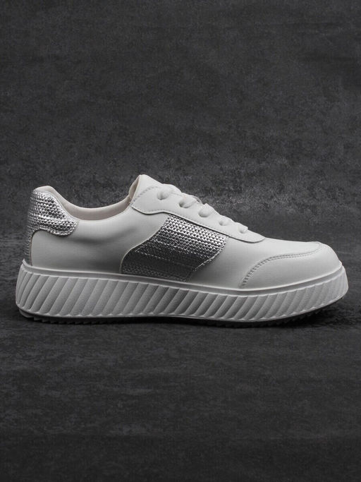 03-A1018-9 WHITE/SILVER Кроссовки женские (натуральная кожа)
