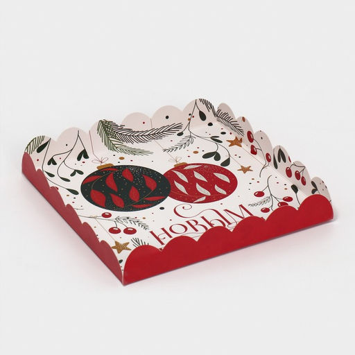 Цена за 5 шт. Коробка для кондитерских изделий новогодняя с пластиковой крышкой «С Новым годом», 21×21×3 см