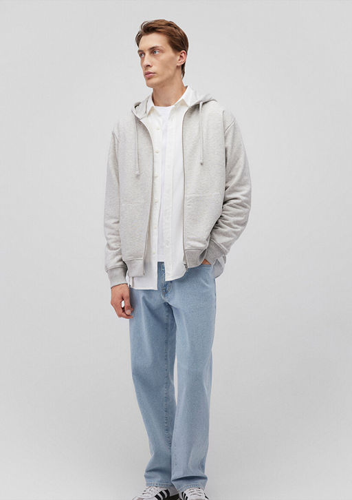 S?rt Bask?l? Kapusonlu Gri Sweatshirt - Mavi фото 2