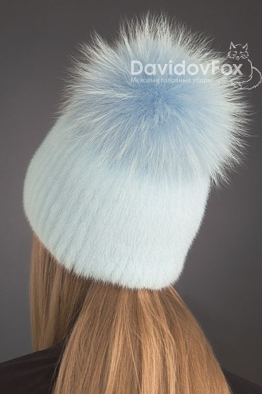 Шапка Лыжница норка орнамент голубая