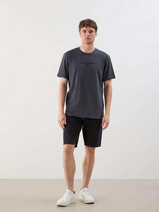 Bisiklet Yaka Bask?l? Erkek Ti??rt