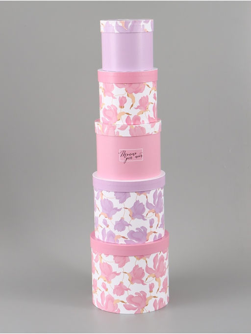 Набор шляпных коробок 5 в 1 «Нежные лилии», 13 × 14 ‒ 19.5 × 22 см