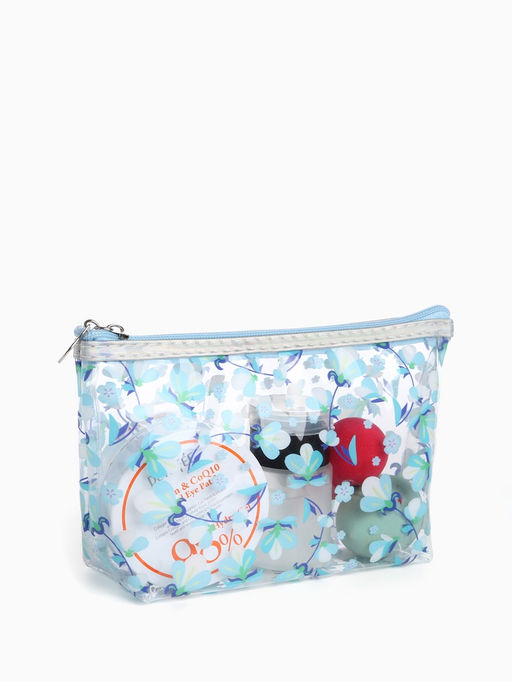 Косметичка на молнии для бассейна, с принтом «Флора», прозрачный/голубой