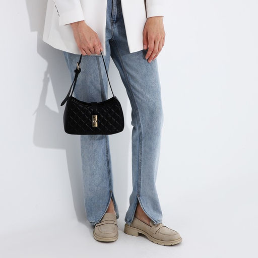 Сумка женская багет на молнии, 22×7×12 см, чёрная