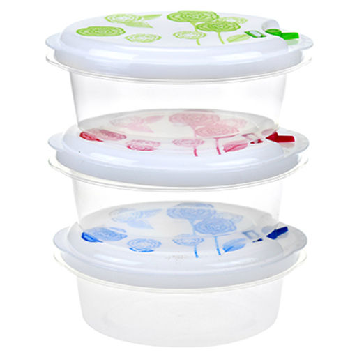 Контейнер пластмассовый Розы 1,65л - 20,2х14,5х7,7см, набор 3шт, с пароотводом, для хранения в холодильнике, цвета микс (Китай)
