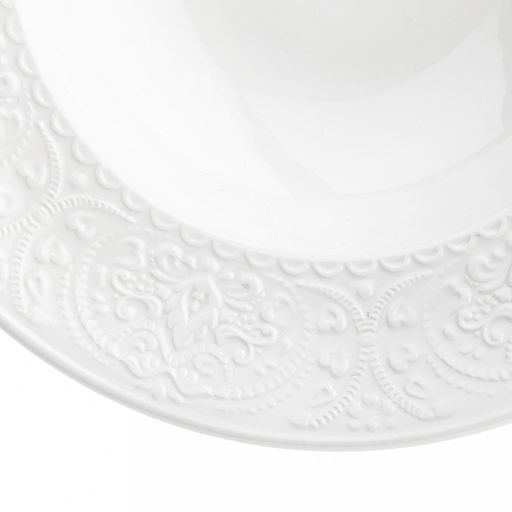 "Русь" Тарелка глубокая фарфоровая д252мм h50мм, 500мл, белый, рельефный декор (Китай)