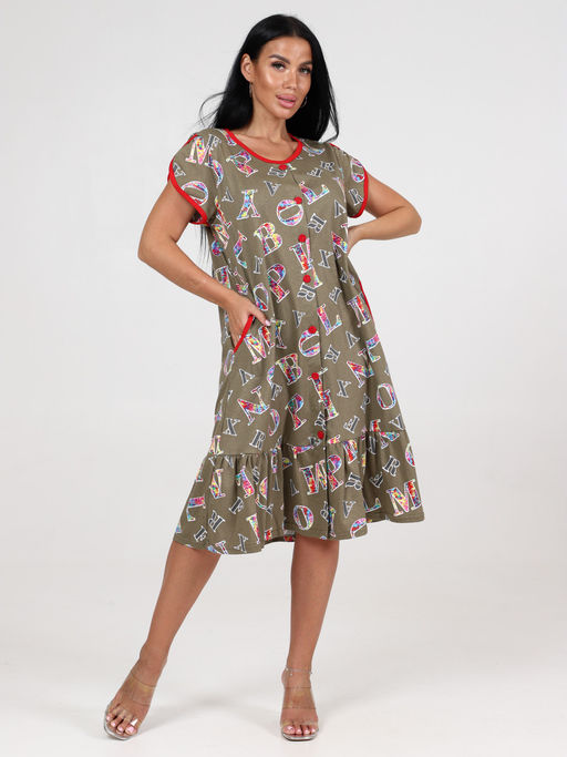 840 ЖЕНСКОЕ ПЛАТЬЕ (Буквы на хаки) - А-дина фото 3