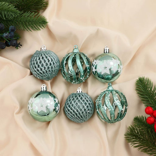 Ёлочные игрушки Эстер, шары новогодние, набор 6 шт., d=6 см, зелёный