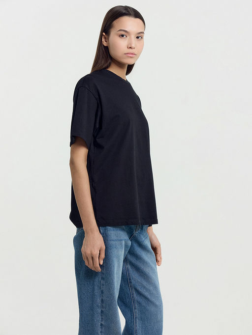 Хлопковая свободная футболка черного цвета черный 112678 - Mark formelle фото 15