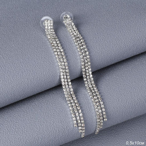 Серьги длинные со стразами / 161-6730 /уп 12/серебро - Галеонтрейд фото 2