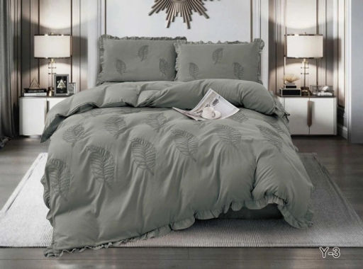 КПБ EFOR SATIN с одеялом с вышивкой "листок" серый евро