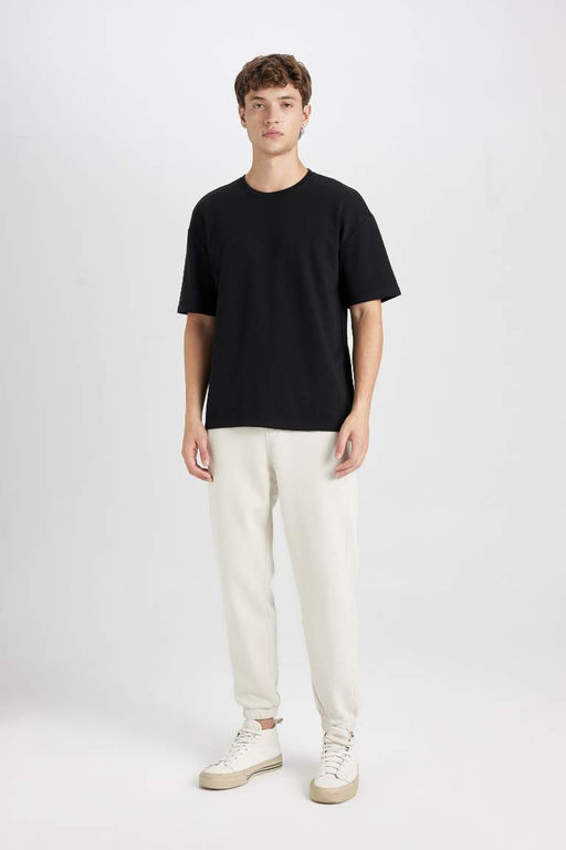 Boxy Fit Bisiklet Yaka Pamuklu K?sa Kollu Basic Duz Tisort - Defacto фото 4