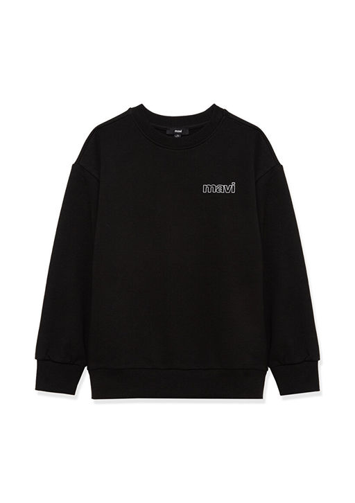 Mavi Logo Bask?l? Siyah Sweatshirt