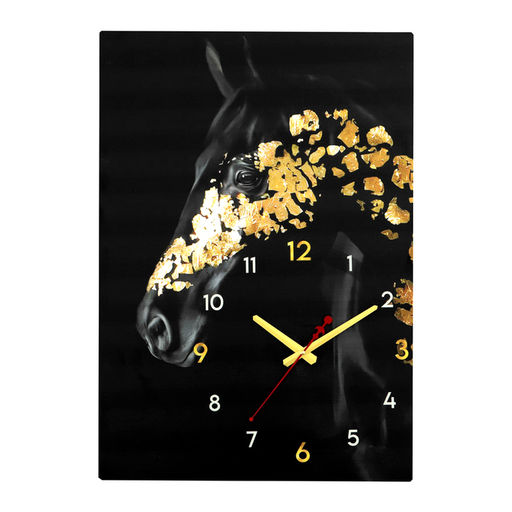 Часы - картина настенные интерьерные «Лошадь чёрное золото», бесшумные, 50×70 см