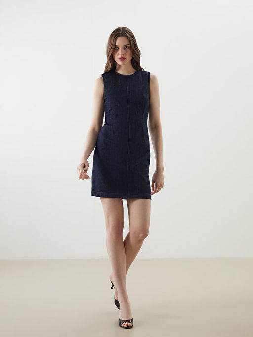 Bisiklet Yaka Mini Jean Elbise