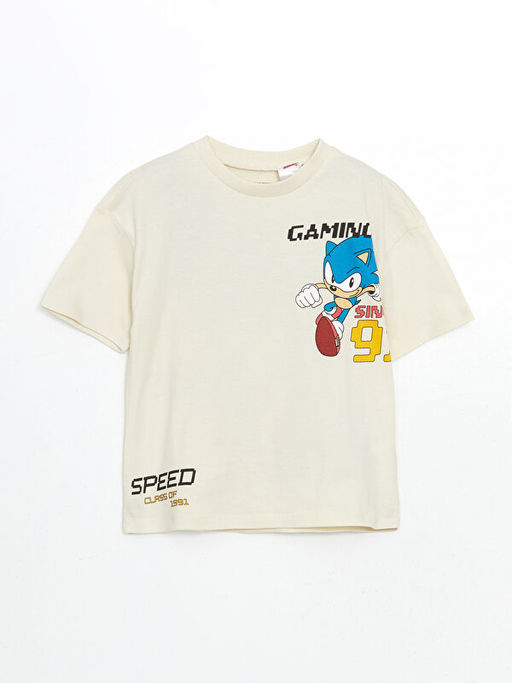 Bisiklet Yaka Sonic Bask?l? Erkek ?ocuk Ti??rt