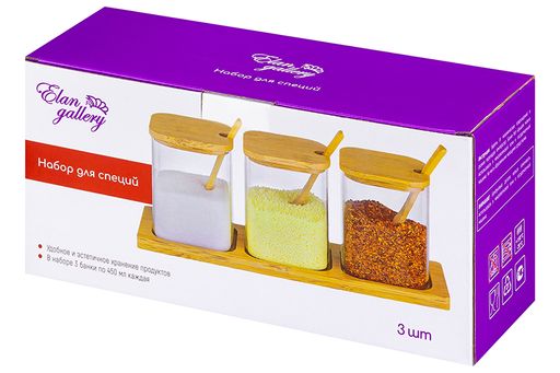 Набор банок для специй Elan Gallery Crystal Glass 3 шт 450 мл с ложкой фото 12