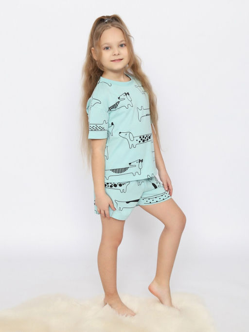 CRB wear/CSKG 50168-49 Пижама для девочки (футболка, шорты),светло-бирюзовый/Ex.Cherubino  фото 3