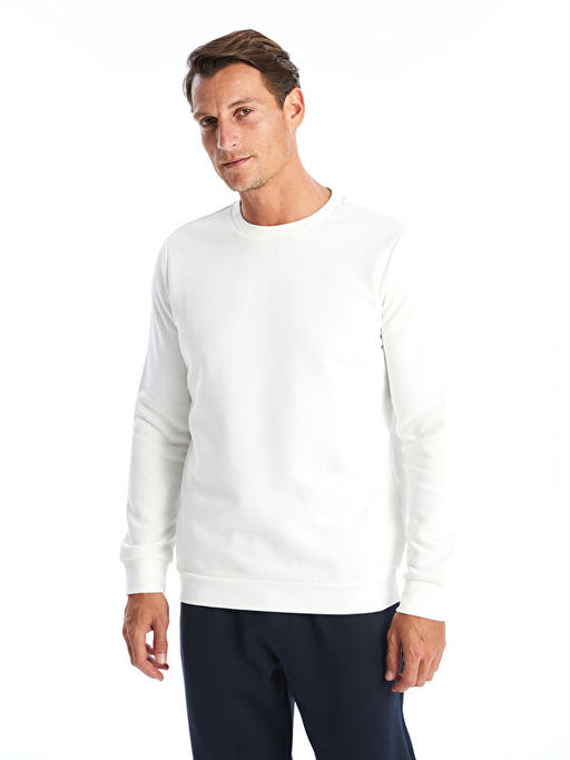 Bisiklet Yaka Uzun Kollu Erkek Kal?n Sweatshirt