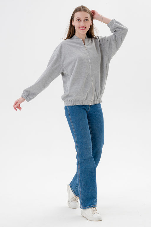 Бомбер из коттон фита серый меланж макси - Амадэль фото 3