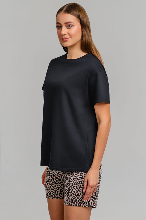 Арт. 9146 Пижама с шортами 42-50 (5 шт) Цвет:верх-черный,низ-леопардовый - Калинка фото 4