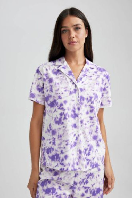 Fall in Love Regular Fit Batik Desenli K?sa Kollu %100 Pamuk Pijama Ustu