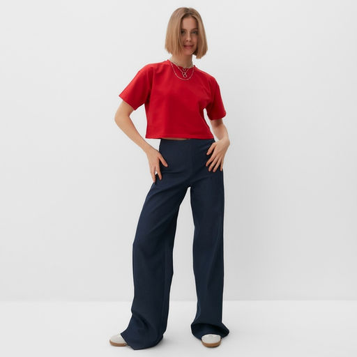 Футболка укороченная женская MINAKU OVERSIZE FIT, фуксия, размер 50