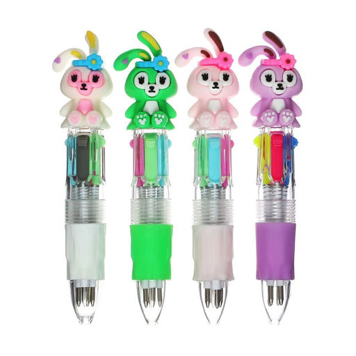 Цена за 36 шт. Ручка - прикол шариковая Зайка 4-цветная-МИНИ, МИКС