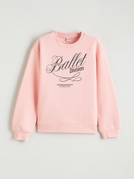 Bask?l? K?z ?ocuk Kal?n Sweatshirt