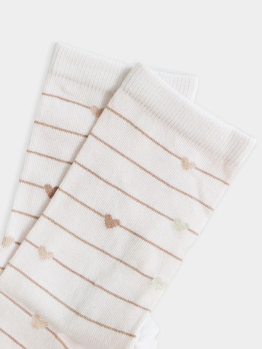 Цена за 5 пар! Носки женские розовые с люрексом и рисунком в виде полосочек сердечек - Mark formelle фото 4