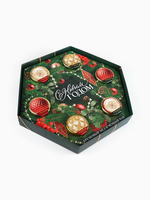 Подарочный набор С новым годом!: чай чёрный, крем-мёд (6 шт.x30 г) - Фабрика счастья фото 2