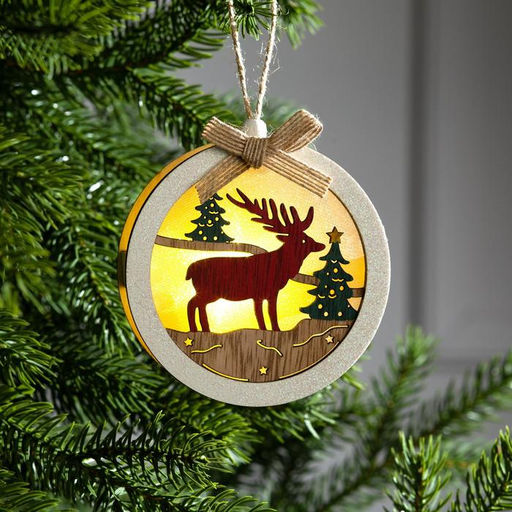 Ёлочная игрушка Шар с оленёнком, 10х10х3 см, от батареек, свечение тёплое белое