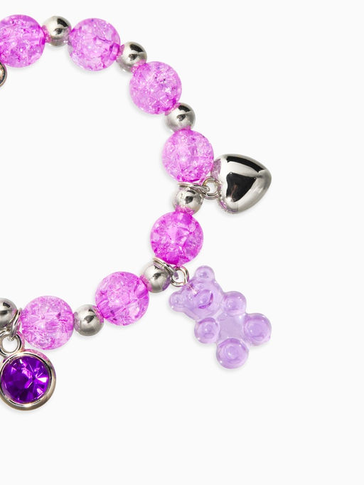 Цена за 2 шт. Браслет детский «Выбражулька» мармеладный мишка, сердце, d=6 см. сиреневый в серебре