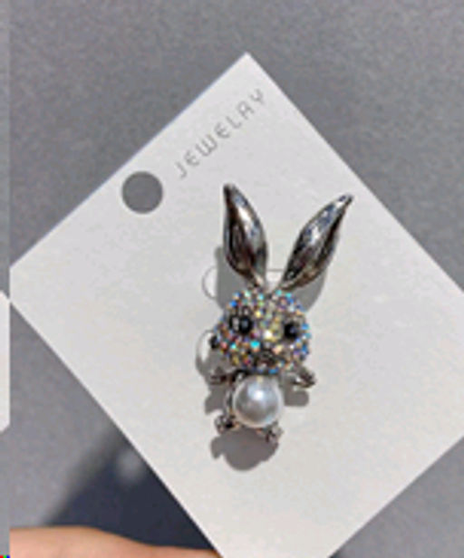 Брошь Зайка 3,5 см / GM278 /уп 12/ с жемчугом/ серебро - ГалеонТрейд фото 2