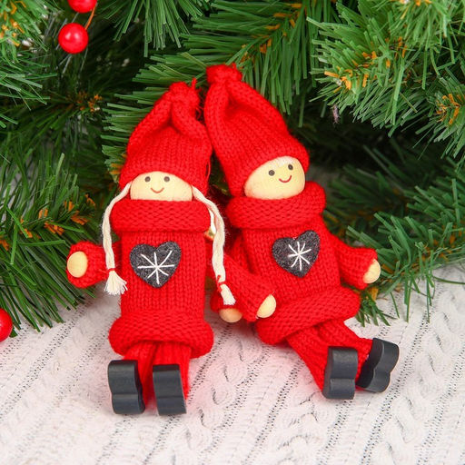 Цена за 12 шт. Елочная игрушка Куколка в костюме, красная, МИКС