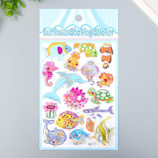 Наклейка пластик объёмные с глиттером Динозавры/Рыбы золото/серебро МИКС - Simaland фото 2