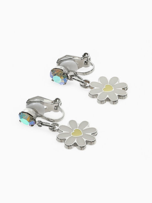 Серьги-клипсы детские «Выбражулька» ромашки с кругом кристалл, жёлто-белые