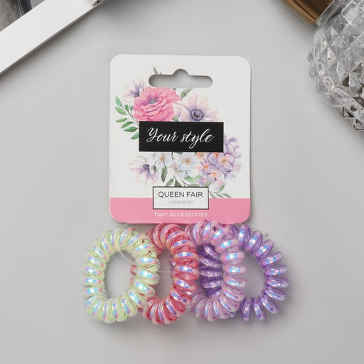 Цена за 3 шт. Резинки для волос «Пружинка», набор 4 шт., глянец перелив, d=3.8 см, МИКС