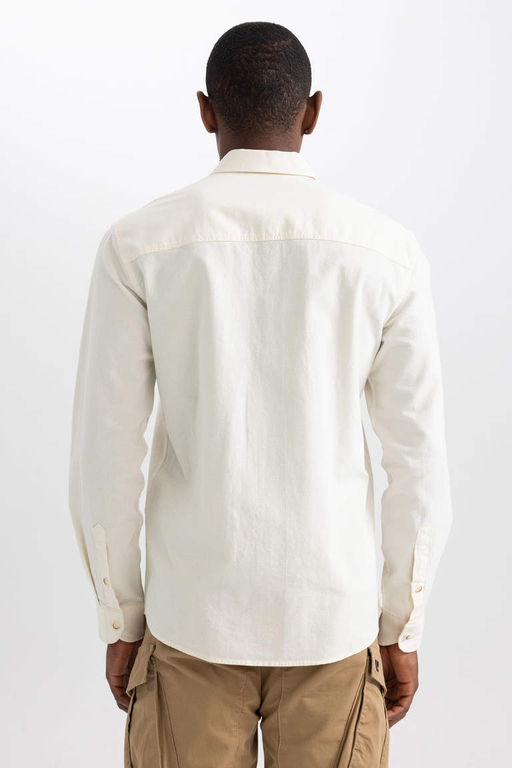 Льняная рубашка обычного кроя с длинным рукавом - Defacto фото 6