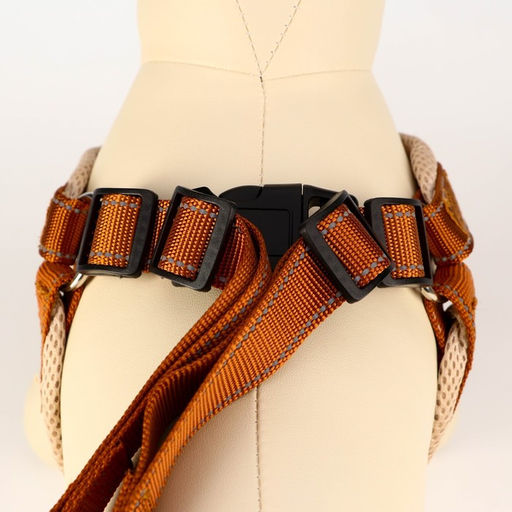 Комплект амуниции светоотражающий с мягкими шлейкой и ручкой, поводок 120 х 2 см, ОШ 46-69 см, корич - Пижон фото 3