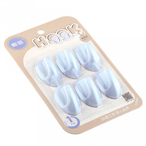 Крючок на липучке Мини пластмассовый, 6 штук 2,5х4,4х2,3см, в блистере, светло-серый (Китай) - Домашняя мода фото 2